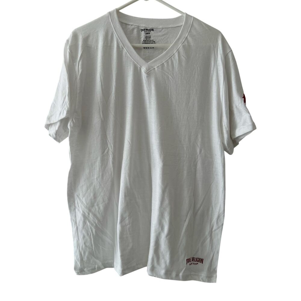 True Religion New Large V Neck White Cotton T Shirt Short Sleeves